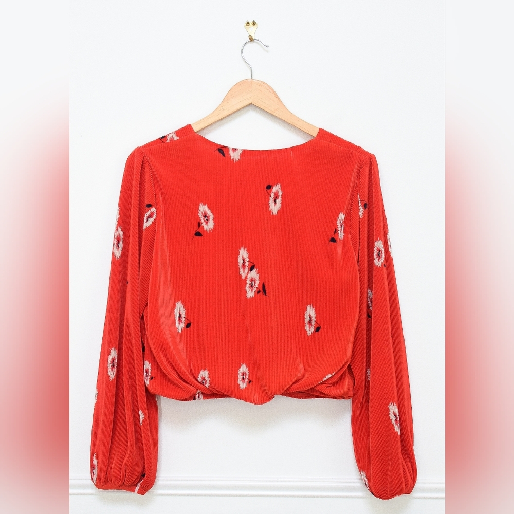 Astr Red Floral Velvet Surplice Blouse - Picture 6 of 8